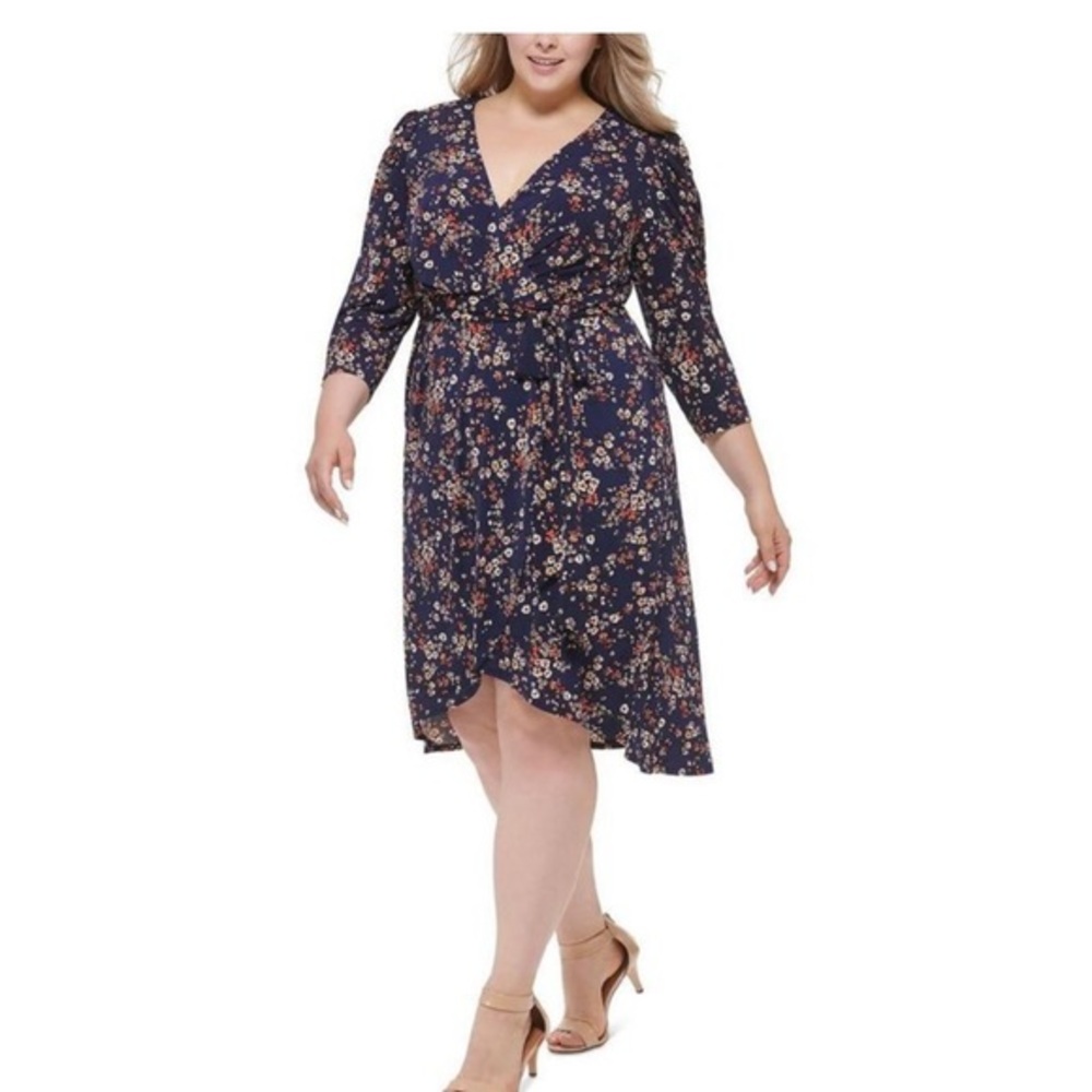 ⚫️ Jessica Howard Womens Navy Jersey Floral Midi Fit & Flare Dress Plus NEW